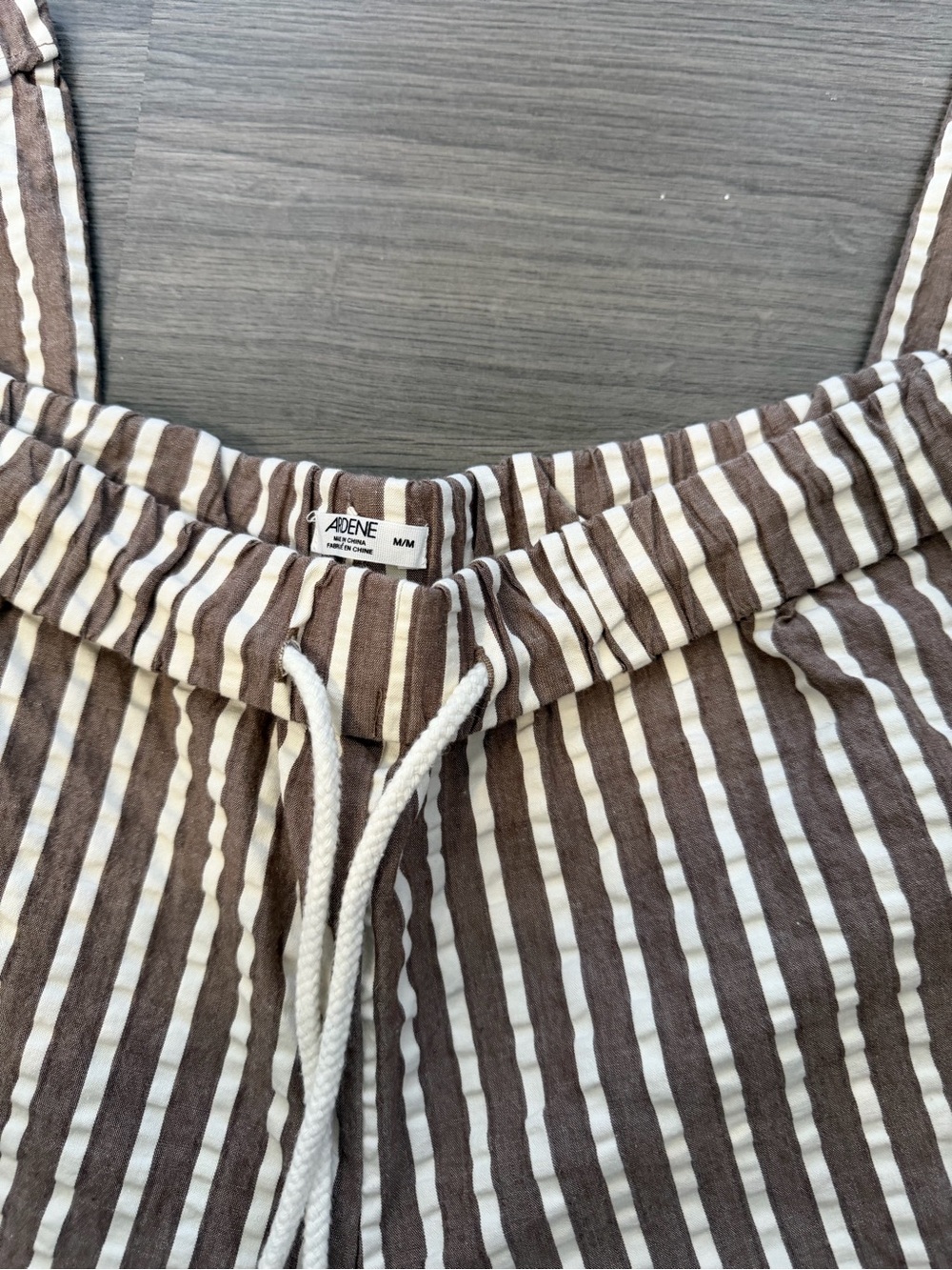 Ardene Brown and White Striped Drawstring Wide Leg Pants 100% Cotton Trouser - Picture 2 of 2